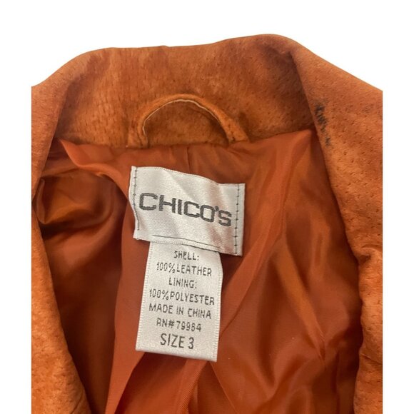 Chicos Womens Blazer Jacket Size 3 US XL Orange Suede Leather Single Breasted - Picture 2 of 7